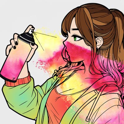 a realistic girl spray, painting