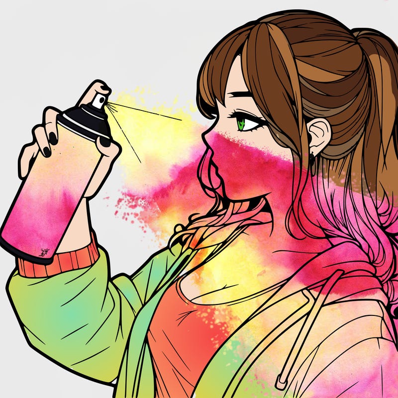 a realistic girl spray, painting