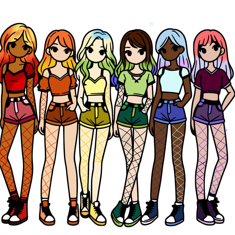 a group of girls wearing crop tops and shorts