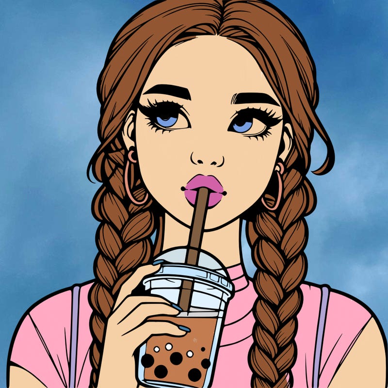 realistic girl with braided hair drinking boba