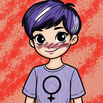 girl with pixie cut and feminist shirt