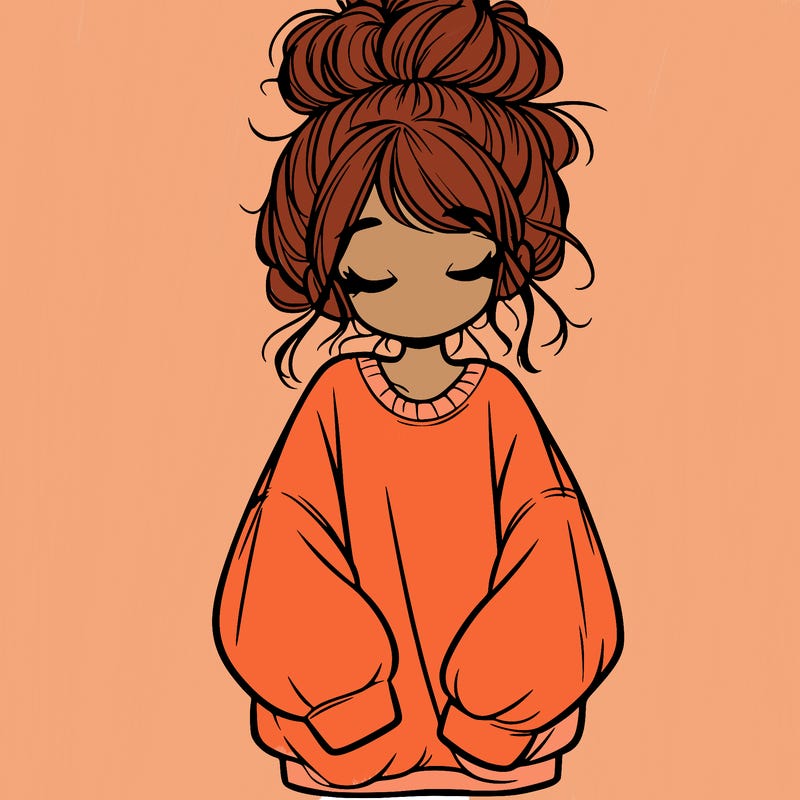 girl with baggy sweatshirt and messy bun