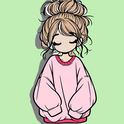 girl with baggy sweatshirt and messy bun
