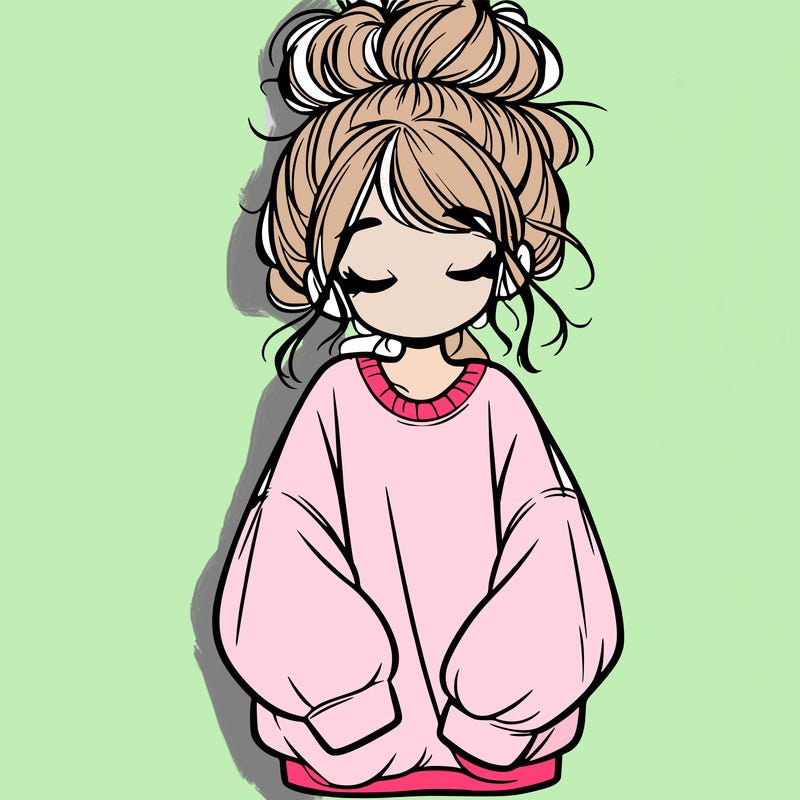 girl with baggy sweatshirt and messy bun