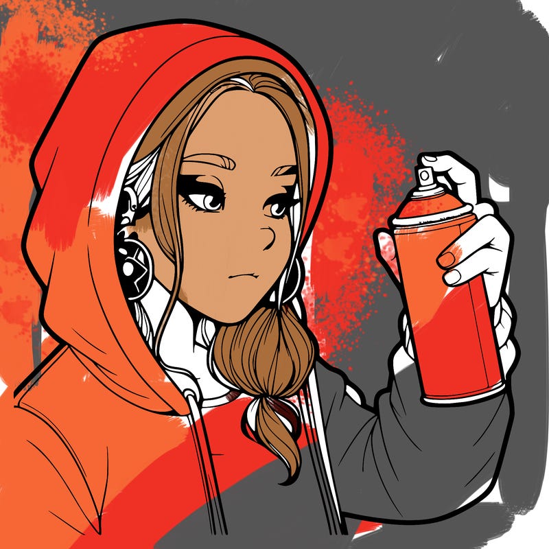 a realistic girl, spray painting