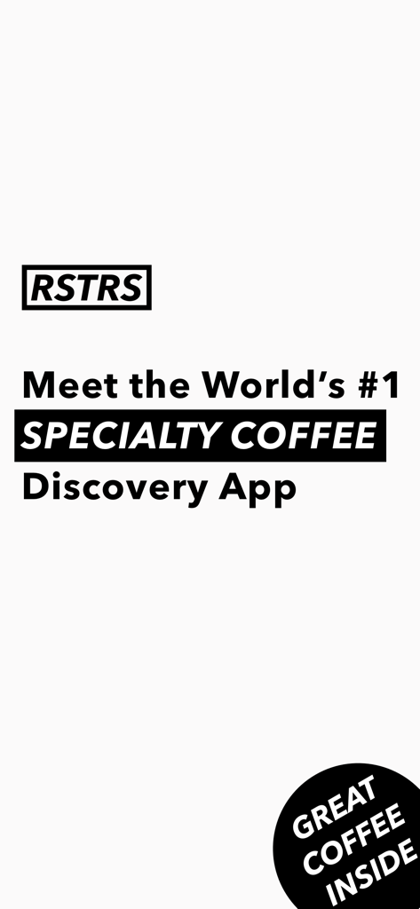 Écran de démarrage de l'application de découverte de café de spécialité Roasters