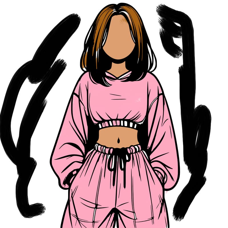 realistic girl faceless with baggy pants and a crop top