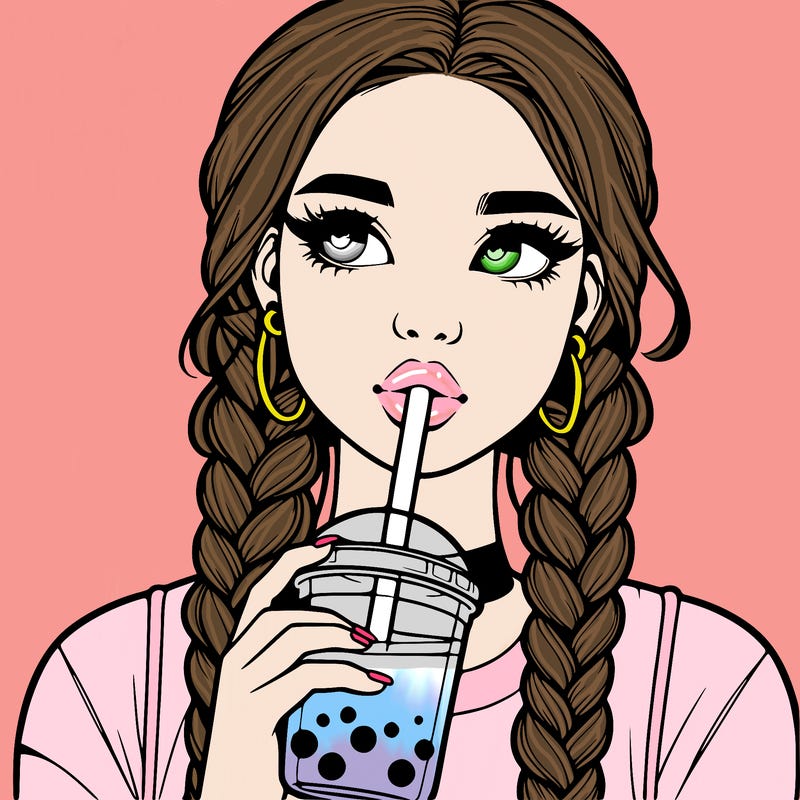 realistic girl with braided hair drinking boba