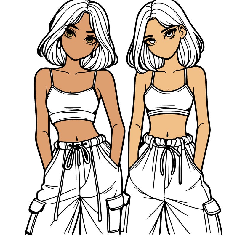 two girls with crop top with baggy pants