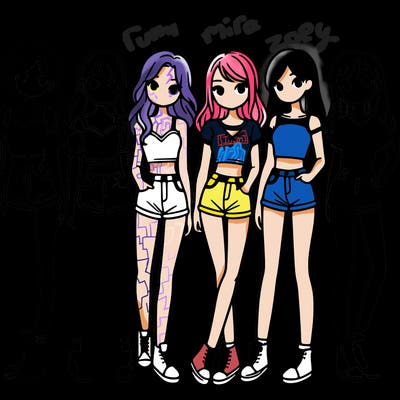 a group of girls wearing crop tops and shorts