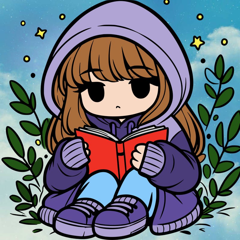 girl in oversized hoodie reading a book