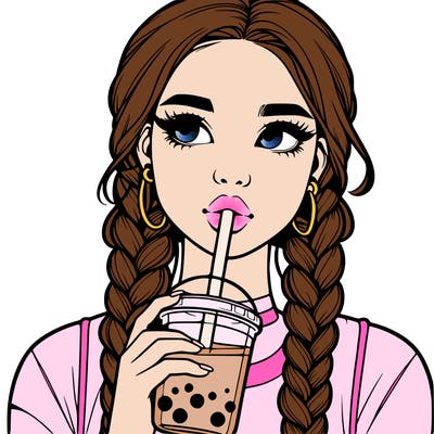 realistic girl with braided hair drinking boba