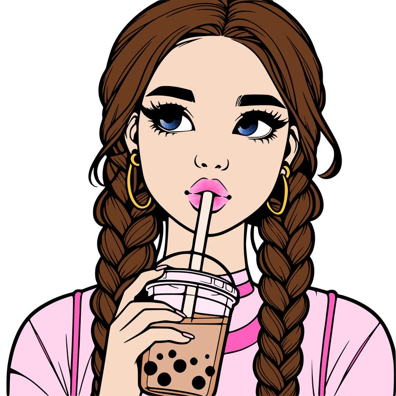 realistic girl with braided hair drinking boba