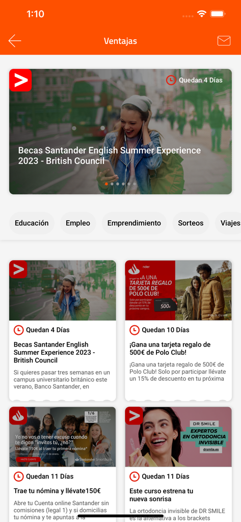 VIU - Mobile app screen showing student scholarships and exclusive benefits