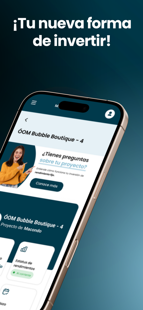 Monific - Monific mobile app screen showing real estate investment projects in Mexico.