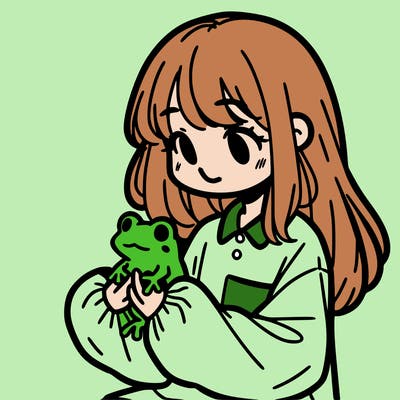 girl with long hair and a oversized shirt. and she is holding a frog