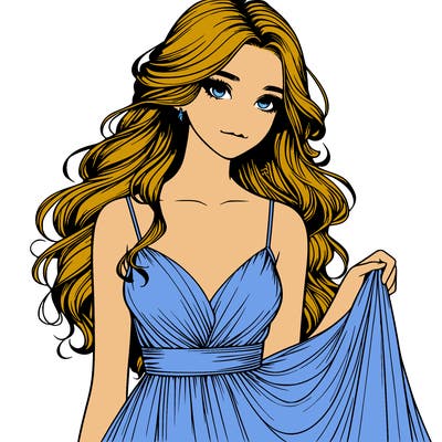 realistic girl in flowy silky prom dress