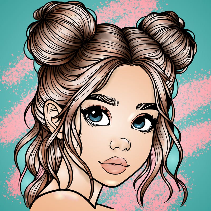 realistic girl with hair buns on her head
