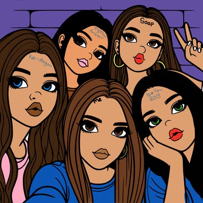 group of teen girls friends y2k up close in a selfie