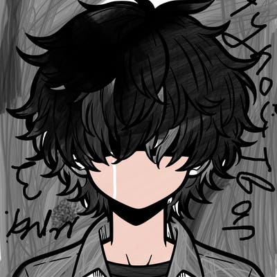 manga boy fluffy hair covering his eyes