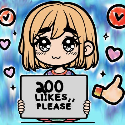 a girl with a sign saying 100 likes, please