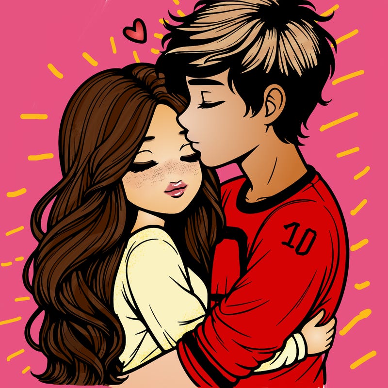 a realistic couple boy and girl hugging and kissing