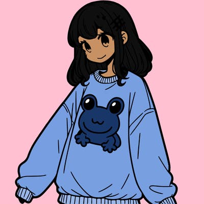 girl wearing frogging sweatshirt