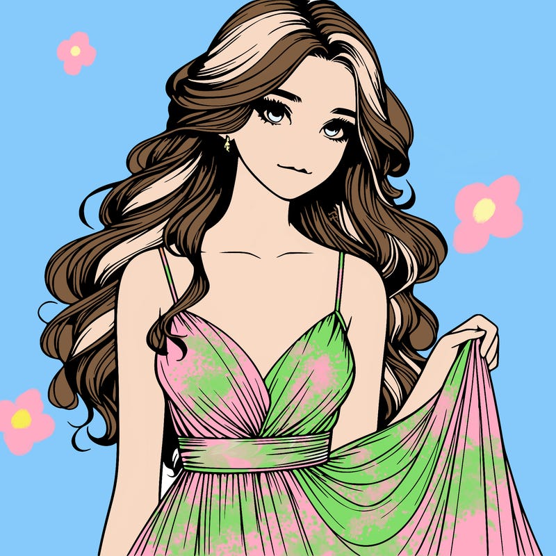 realistic girl in flowy silky prom dress