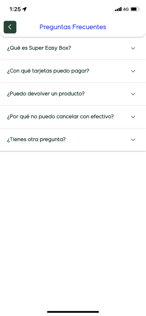 SuperEasy Box - The frequently asked questions page of the SuperEasy Box mobile application
