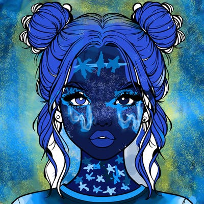 realistic girl with two buns in hair and lips