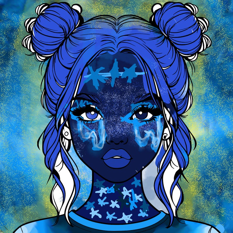 realistic girl with two buns in hair and lips