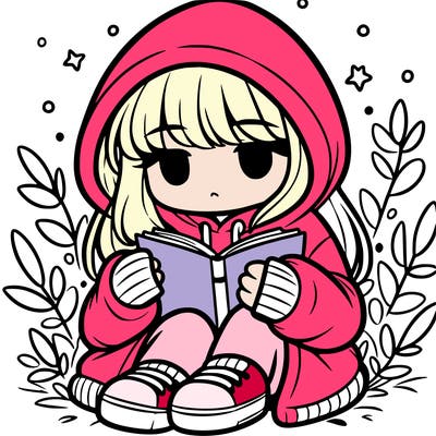 girl in oversized hoodie reading a book
