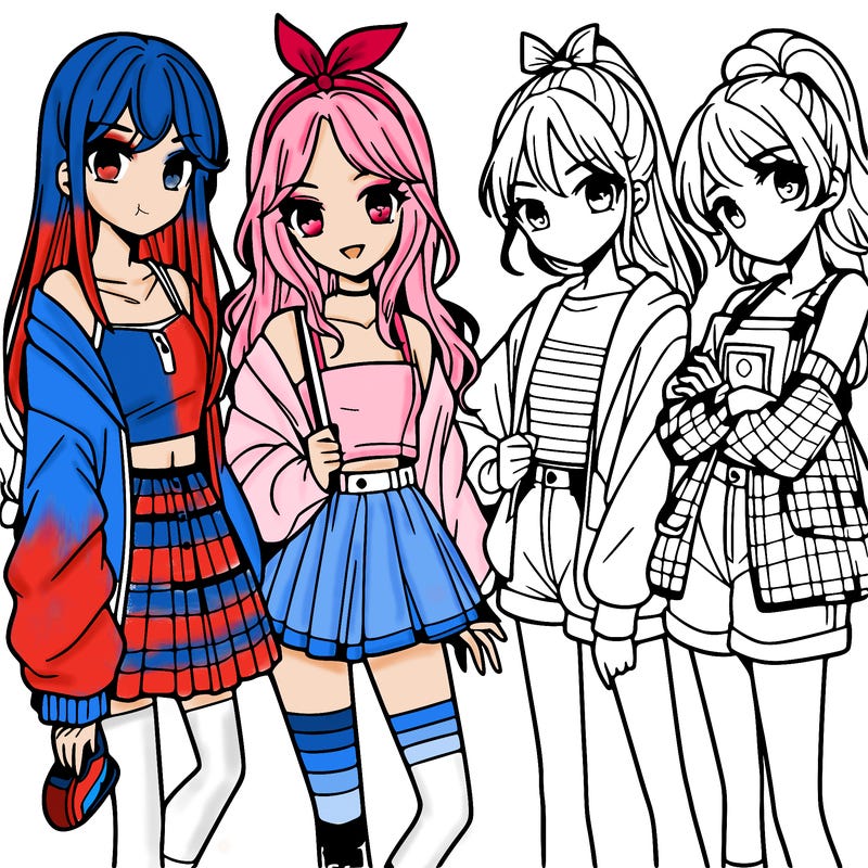 teen manga girls group of 4