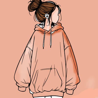 realistic girl with a oversized sweatshirt on and a bun