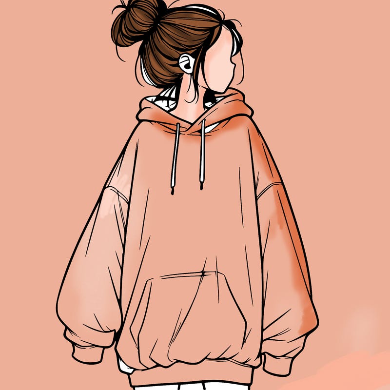 realistic girl with a oversized sweatshirt on and a bun