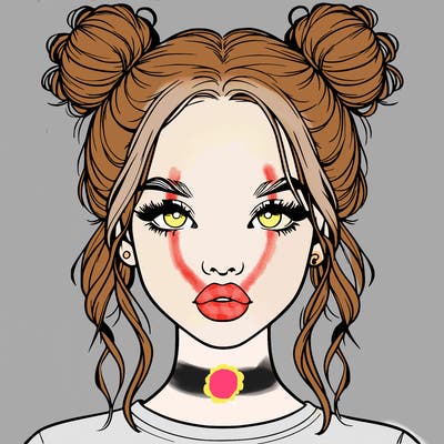 realistic girl with two buns in hair and lips