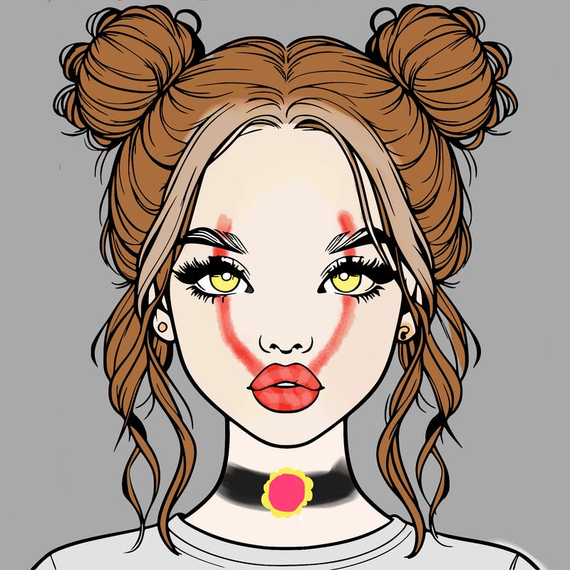 realistic girl with two buns in hair and lips