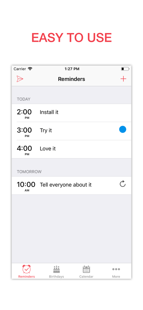 BZ Reminder - BZ Reminder app screen showing a clean and simple task list for today and tomorrow