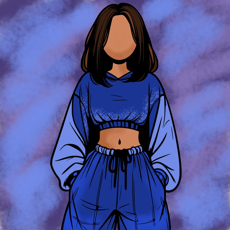 realistic girl faceless with baggy pants and a crop top