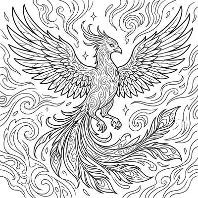 Unleash your artistic spirit with this stunning Spirit Phoenix coloring page, showcasing the mythical bird in all its ethereal glory. Its intricate patterns and swirling background offer a captivating challenge for colorists of all levels.