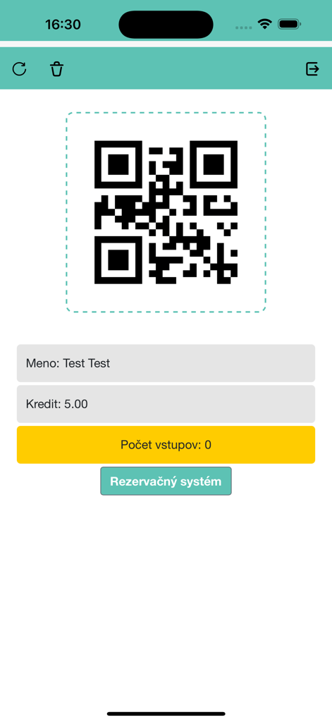 Smart gym - Smart gym app dashboard with QR code for entry and account credit status
