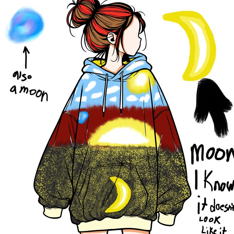 realistic girl with a oversized sweatshirt on and a bun