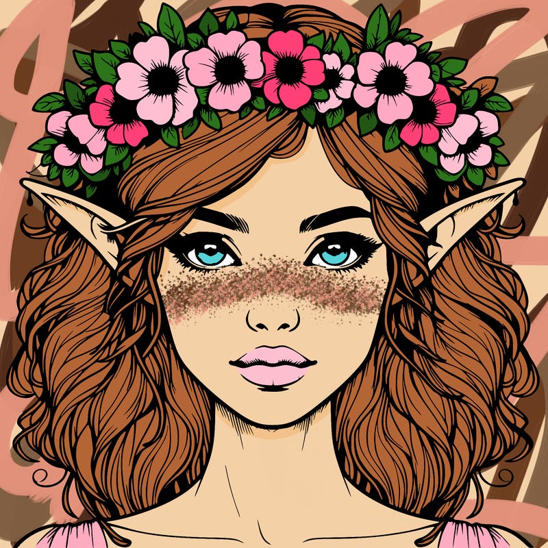 realistic female elf with flower crown