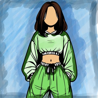 realistic girl faceless with baggy pants and a crop top