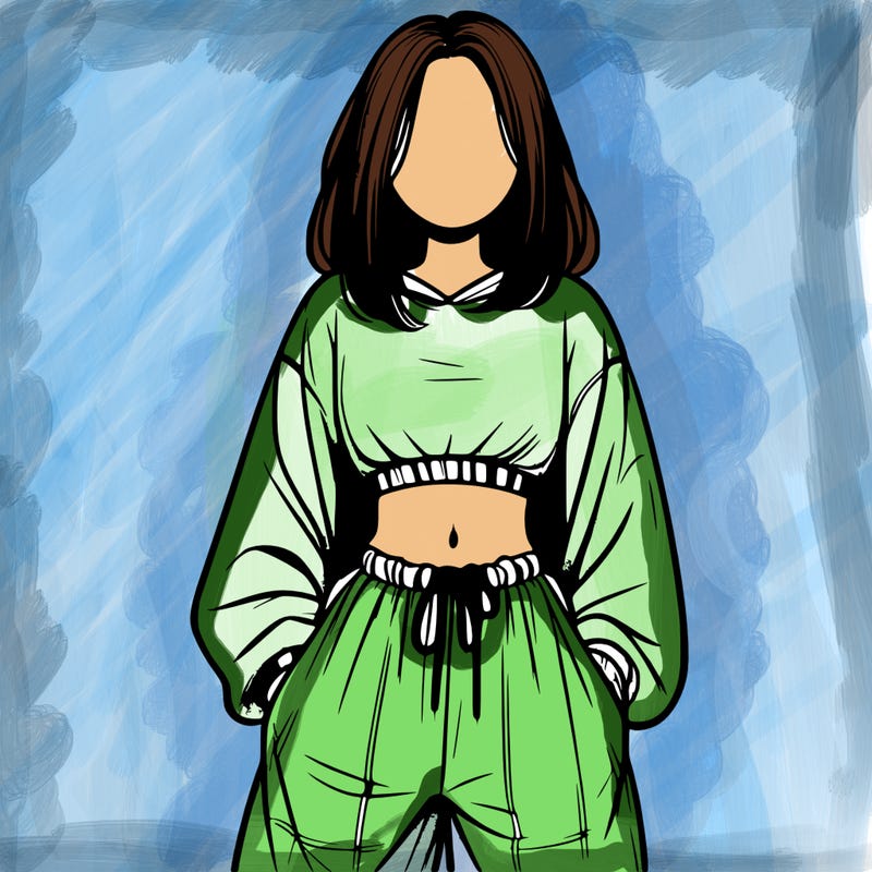 realistic girl faceless with baggy pants and a crop top