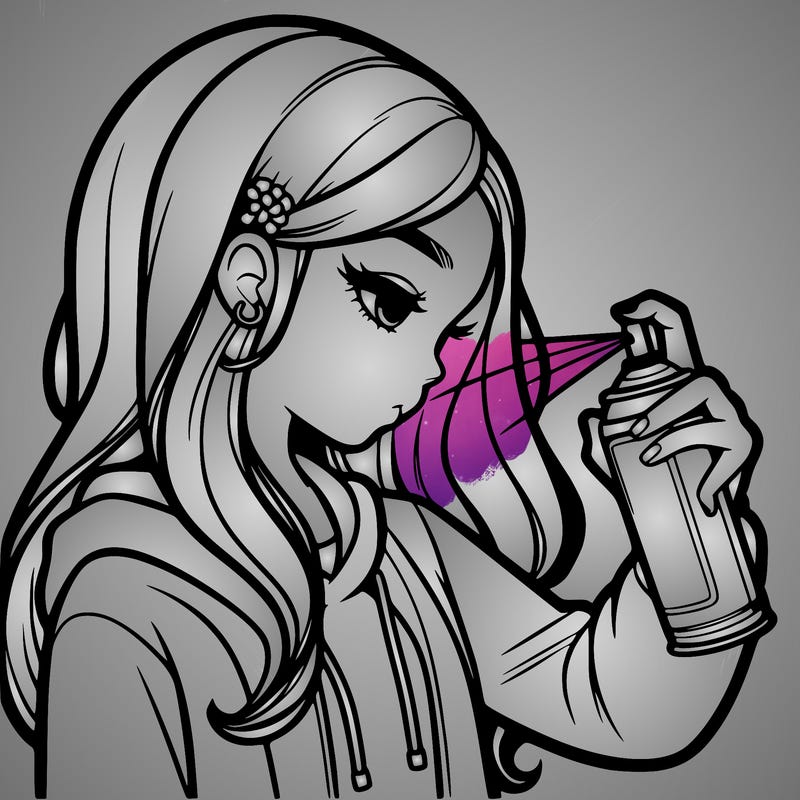 a realistic girl spray painting