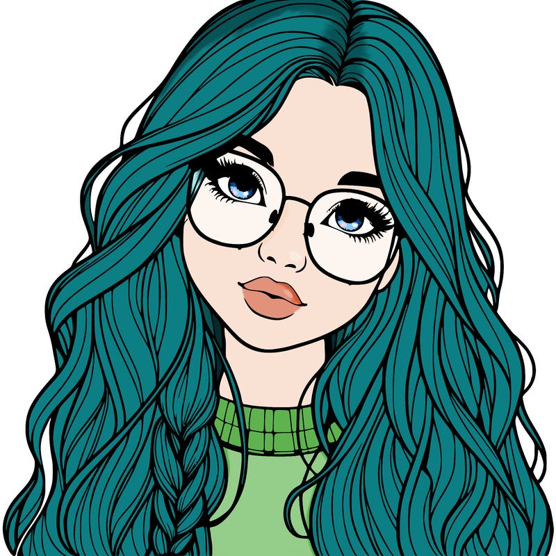girl with long hair and freckles and glasses realistic