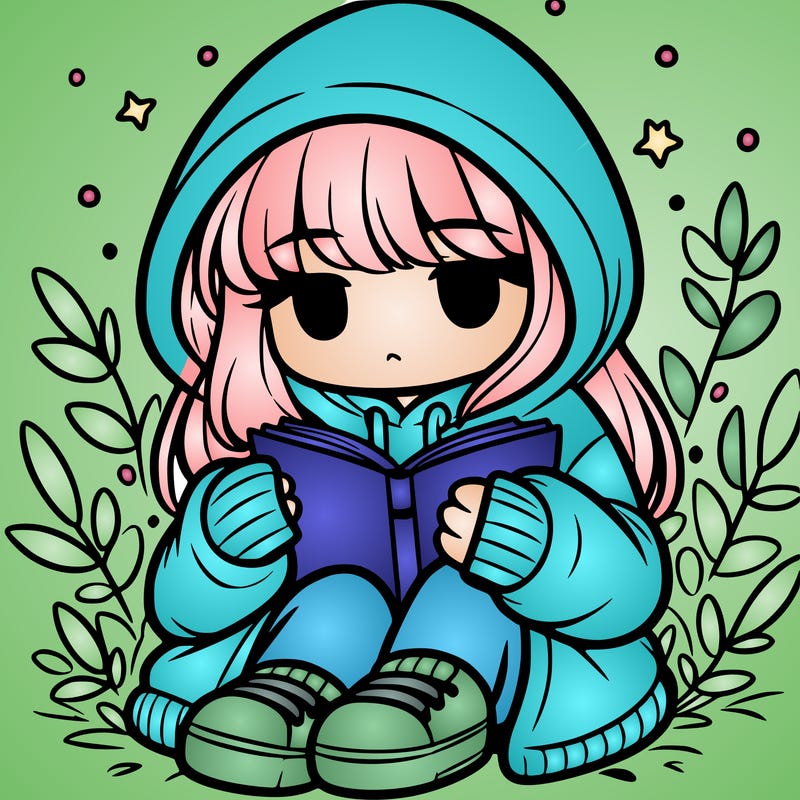 girl in oversized hoodie reading a book