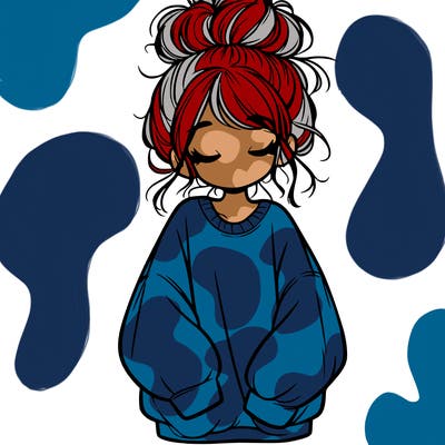 girl with baggy sweatshirt and messy bun