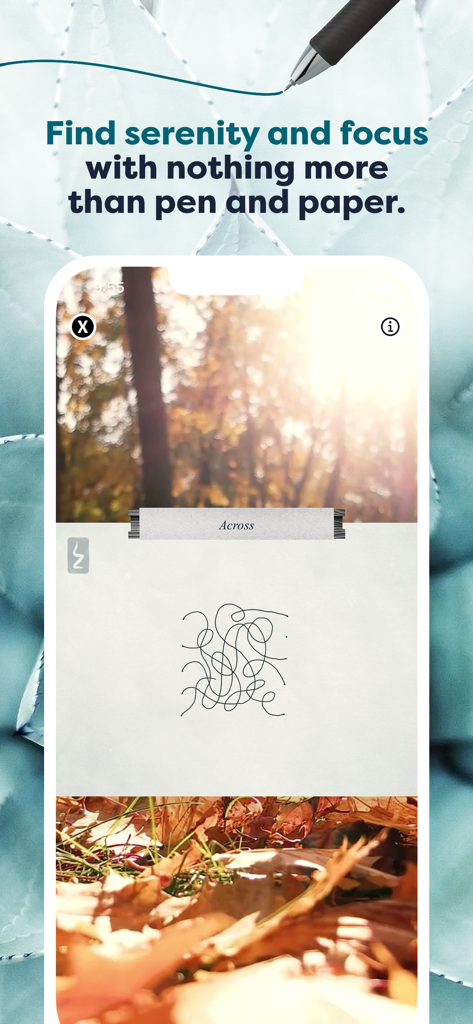 画面上の瞑想的描画エクササイズを表示するLines of Zenアプリ